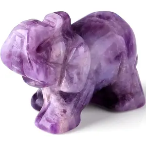 Amethyst Elephant Statue - Hand-Carved Crystal Healing Decor for Home/Office, Purple Spiritual Gift