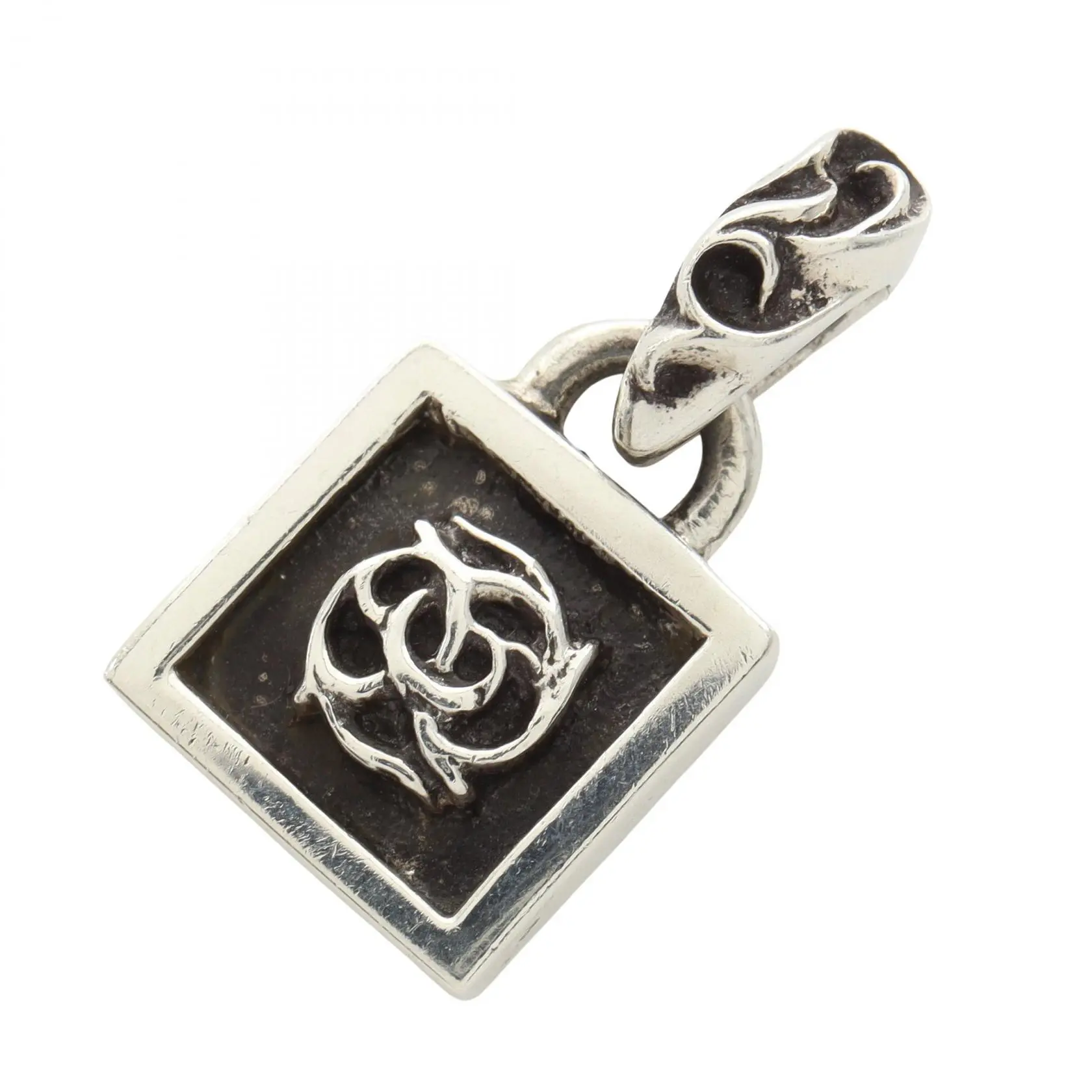 Pre-owned Chrome Hearts Sterling Silver 925 (Ag925) Small Leather Goods FRAMED FLRL Silver Pendant