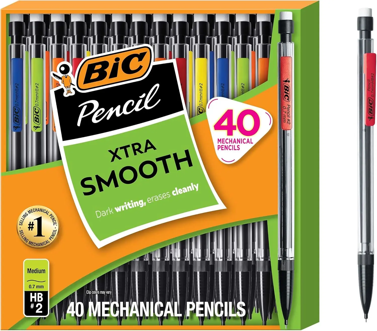 BIC Xtra Smooth Mechanical Pencil, 0.7 mm Medium Point, 40-Count Pack | Refillable and Retractable Design | Break-Resistant Lead for Durability | Ideal for Students and Teachers