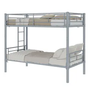 Twin Over Twin Metal Bunk Bed,Metal Structure Bedframe with Ladders & Guardrail,Convertible to 2 DayBeds,No Spring Box Required