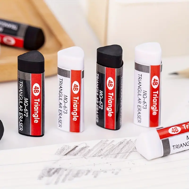 2/6/12pcs, triangular black and white eraser, 4B eraser, used for office art students' cleaning stationery, office supplies, school supplies, household items, back-to-school gifts, school office stationery,
