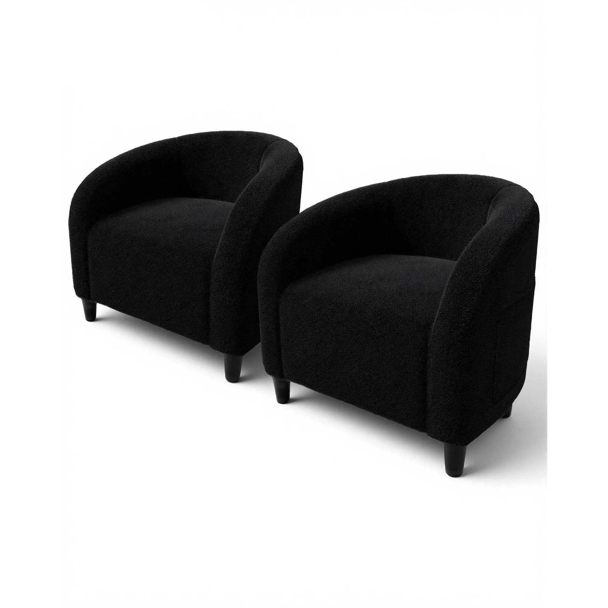 Garvee Accent Chair Set of 2 Living Room Chairs Barrel Boucle Chairs Comfy Armchairs for Bedroom Reading Room Reception Chairs(Black)