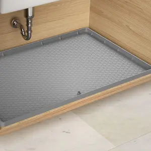 Under Sink Mat for [34" x 22"] Cabinet, Silicone Waterproof Mat, Kitchen Cabinet Liner Holds Over 2.2 Gallons, Cabinet Protector, Under Sink Tray for Drips, Leaks, Spills (Grey) Stylish Coasters Tableware