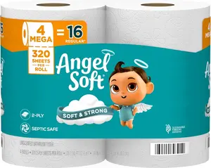 Angel Soft Toilet Paper, 4 Mega Rolls = 16 Regular Rolls, Soft and Strong Toilet Tissue