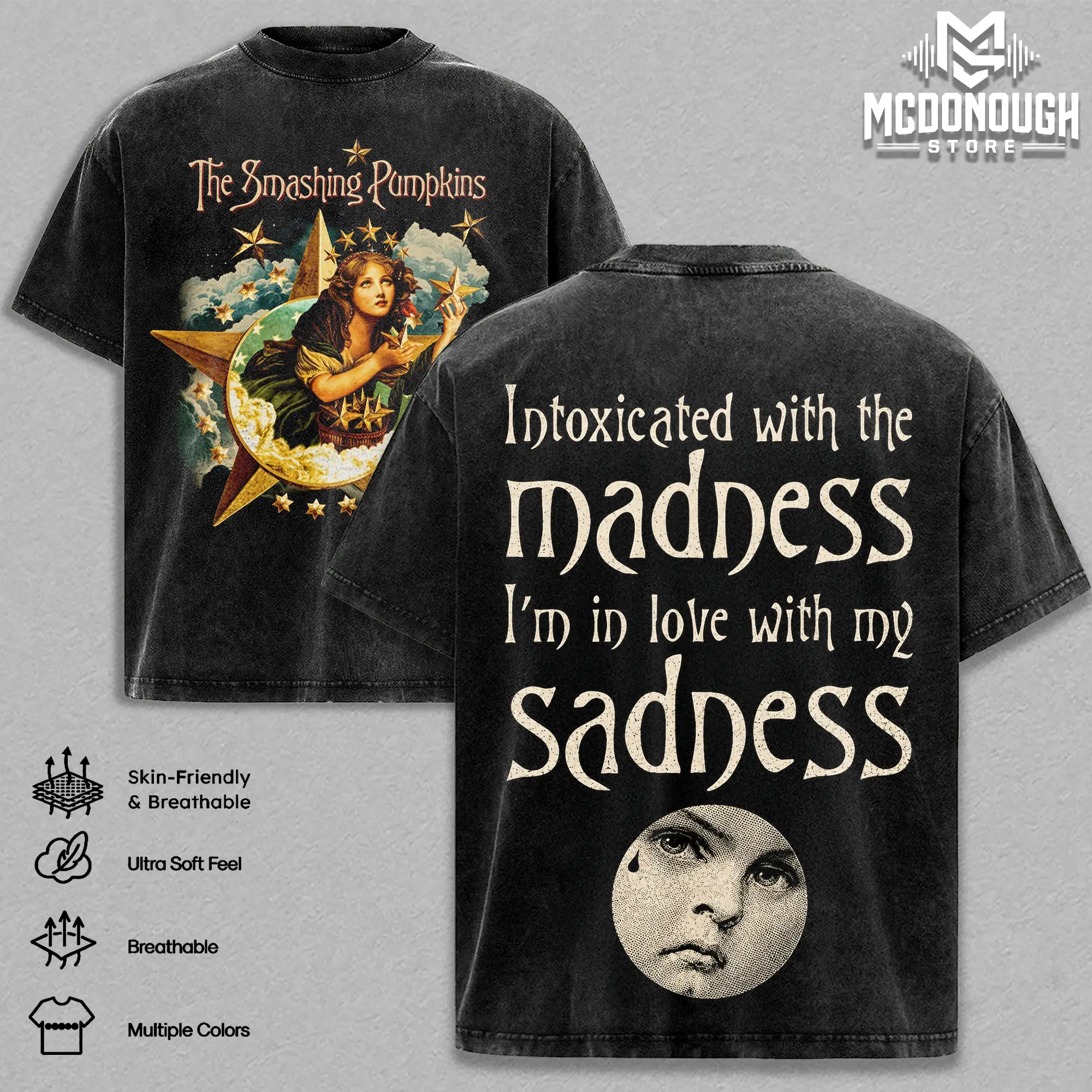 Retro Smashing Pumpkins Band T-Shirt , Vintage Alternative Rock Band Tee , Rock Band Shirt, Music Tee, Rock Music Lover Shirt, Vintage Band Shirts Casual Fabric Fit Top , Top Men's and Women's Clothing