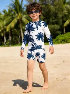 Kids Shark Surf 2-Piece Swimsuit | Raglan Sleeve Rash Guard & Camo Shorts | Viral on TikTok