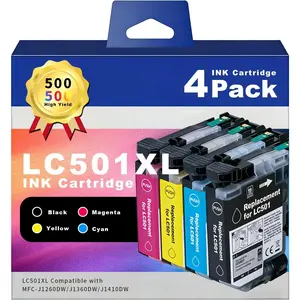 LC501XL Ink Cartridges High Yield for  LC501 LC501XL -- Compatible with MFC-J1260DW / J1360DW / J1410DW Color Inkjet Printers -- Replacement Black, Cyan, Magenta, Yellow (4-Pack)