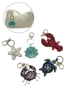 Summer Ocean-Themed Handmade Beaded Bag Charm, Starfish Shell Crab Design, Perfect for DIY Craft Projects & Accessories