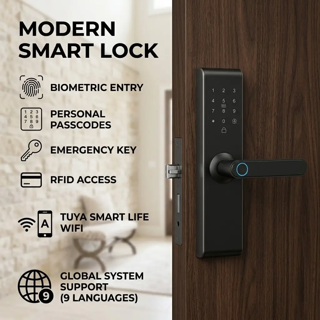 AI Biometric Smart Lock with Tuya WiFi, Keyless Home Entry 5050 Mortise Door Lock, Security Lock Upgrade for Home, Security Door Locks