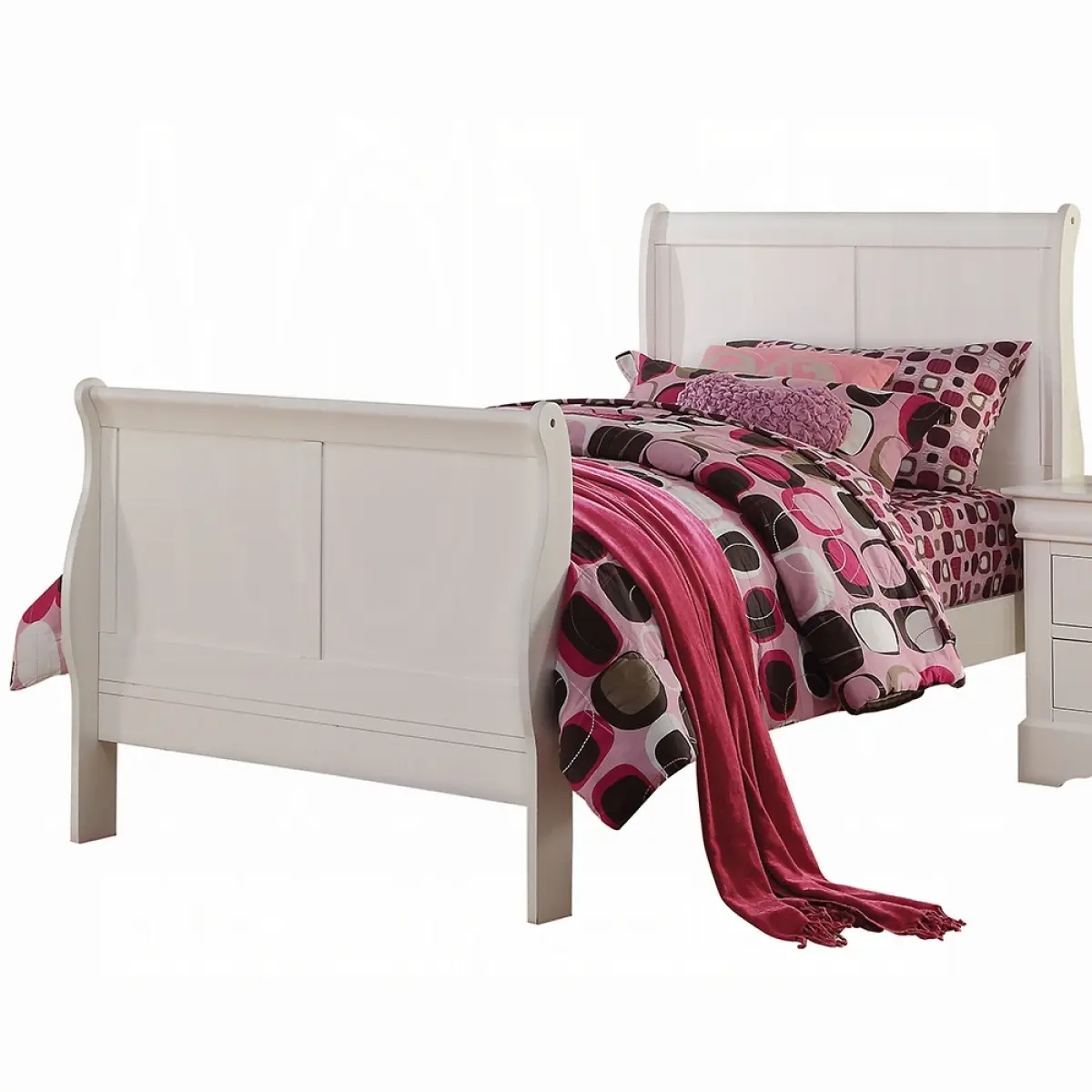 Louis Philippe III White Wood Full Width Sleigh Bed - 300-349 Lb Weight Capacity, 85.00 x 56.00 x 47.00 in Dimensions, Slatted Base, Assembly Required (Multiple Components), Box Spring Required