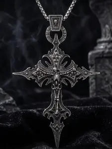 Vintage Gothic Skull Cross Pendant Necklace, Gothic Stainless Steel, unisex, Halloween party role-playing accessory, punk rock gift, Gothic Mystery Jewelry, Dark Religious Manifesto Jewelry, suitable for Christian, birthday and other occasions