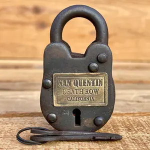 San Quentin Death Row Reproduction Cast Iron Gate Lock with Keys, Hand-Antiqued Finish