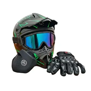 Adult Full Face Pneumatic Helmet, DOT Approved Black Green Tactical Motorcycle Helmet with Goggles & Face Mask, Windproof Breathable Adjustable Safety Helmet for E-Bike, Motocross, Dirt Bike, ATV & Off-Road Cycling summerwins,summerwins