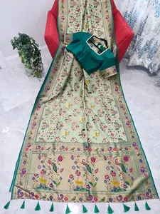 Patola Design Benarasi Soft Silk Saree with Paithani Border & Stitched Blouse