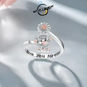 New-Style Fashionable Highland Cow and Daisy Design Ring | Selected Gift for Ladies | Holiday Gifts | Fashion Accessories | Couple Rings | Anniversary Gifts |
