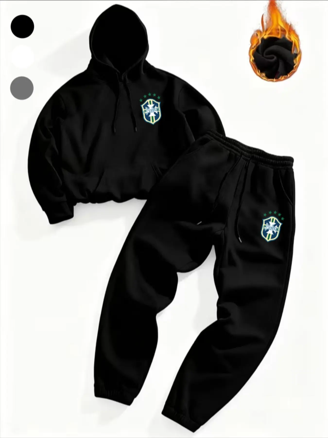 Men's Hooded Long Sleeve Sweatshirt Set with Brazil Geometric Pattern Print, Fashionable Comfortable Casual Sporty Style, Perfect for Leisure and Daily Wear