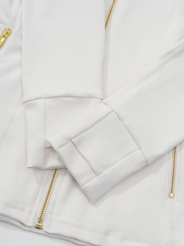 【Golden Ziipper】Two Piece Set Women's Soft Brushed Sport Jacket & 25" Inseam Leggings Set, Golden Zipper, Thumbholes, Casual Yoga Wear