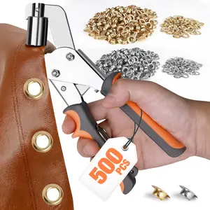 Punch Plier Belt Hole Punch Leather Hole Puncher Kit with 500 Eyelet Buckles Manual Portable Hole Punch Tool for Leather Tents Awnings Canvas