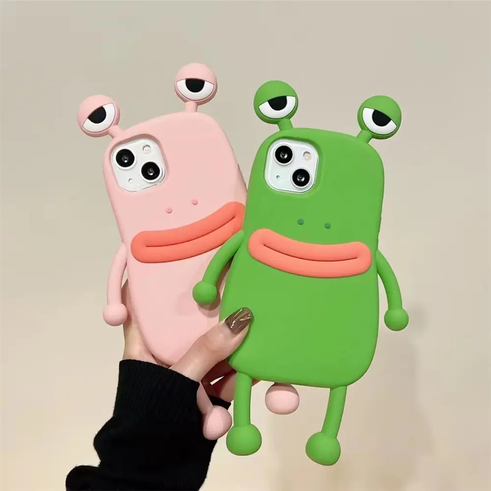 3D Long-Legs Sausage-Mouth Frog Silicone Cellphone Case - Cute Frog Theme Turns Into Fun, Soft, Shockproof, Lightweight, Compact, Anti-Drop for iPhone Series Multi-Model Devices (11,12 Mini,13,13 Pro Max,14,15,16 Pro Max) with Screen Protector