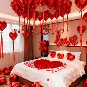 Romantic Valentine's Day Balloon Decoration Set, 1000 Rose Petals, 12 Heart Foil Balloons, Perfect for Proposal, Wedding, Anniversary, Heart Shaped Balloons