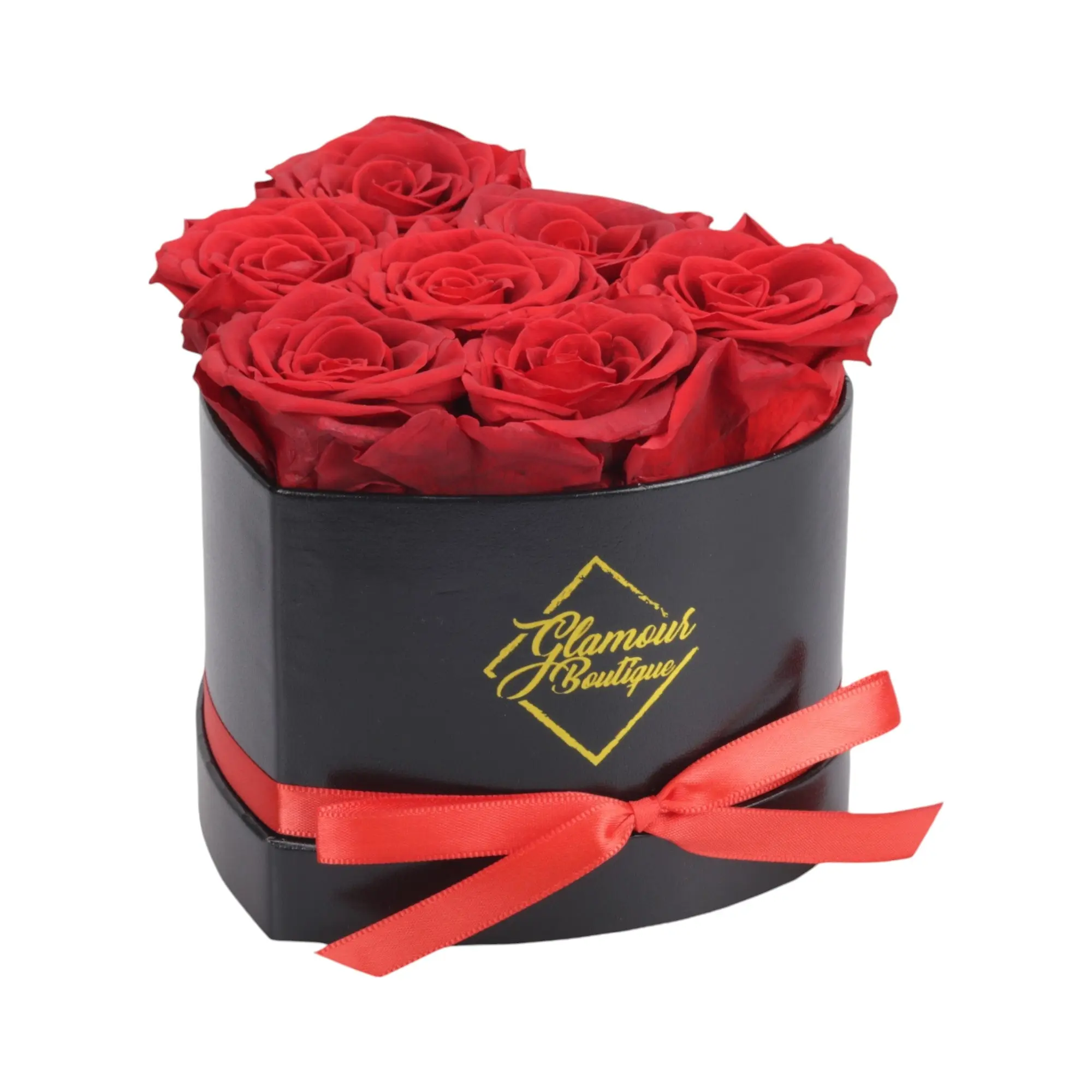 Immortal Love Black Heart | 7 Red Roses Box Decor