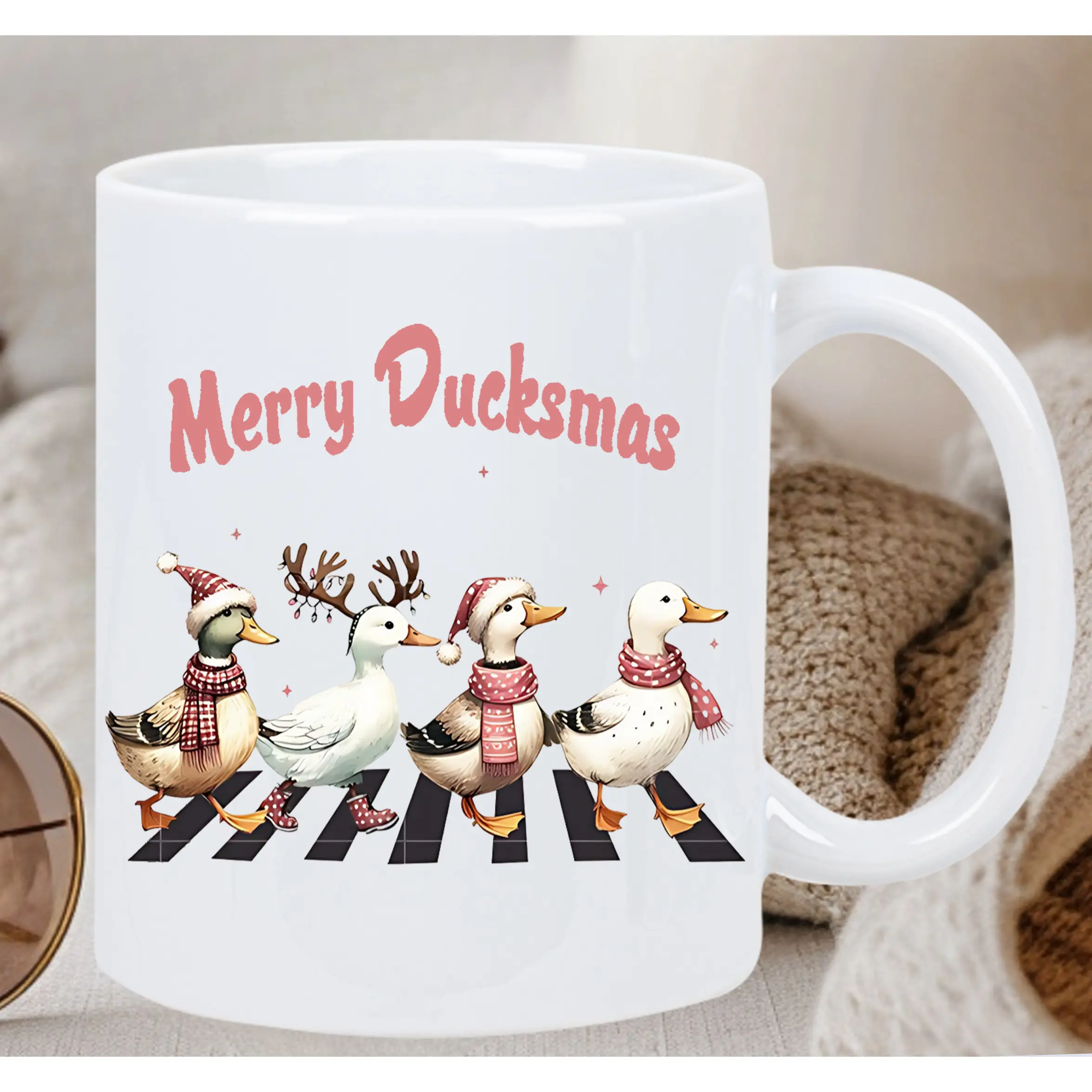 Festive Duck Family Christmas Ceramic Coffee Mug - Heat-Resistant, Reusable, Hand Wash Only |   Ideal Holiday Gift with Merry Duckmas Design, Perfect for Seasonal Cheer, Festive Drinkware |   Whimsical Kitchenware |   Durable Ceramic Mug, Christmas Mugs,
