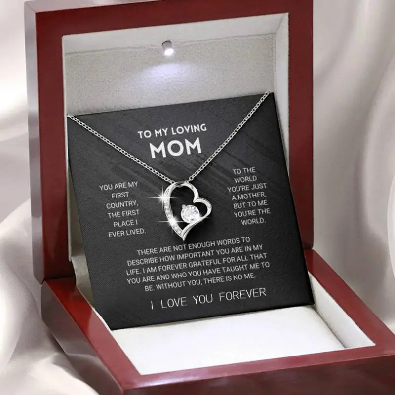 【Mother’s Day】 Infinity Love Heart Pendant Necklace Gift for Mom, with Message Card and Gift Box Stainless Steel