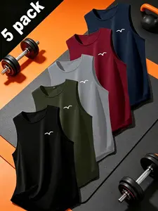 5 Pack Men's Quick-Dry Dry Fit Sleeveless Tank Tops, Breathable Moisture-Wicking Fabric, Round Neck Summer Workout Shirts, Gym Training Apparel