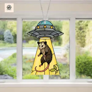 UFO Abduction Opossum ACRYLIC Window Hanging, Possum Funny Decor, Funny Ufo Possum, Possum Lover Gift, Aliens Lovers Gifts, Alien Decor
