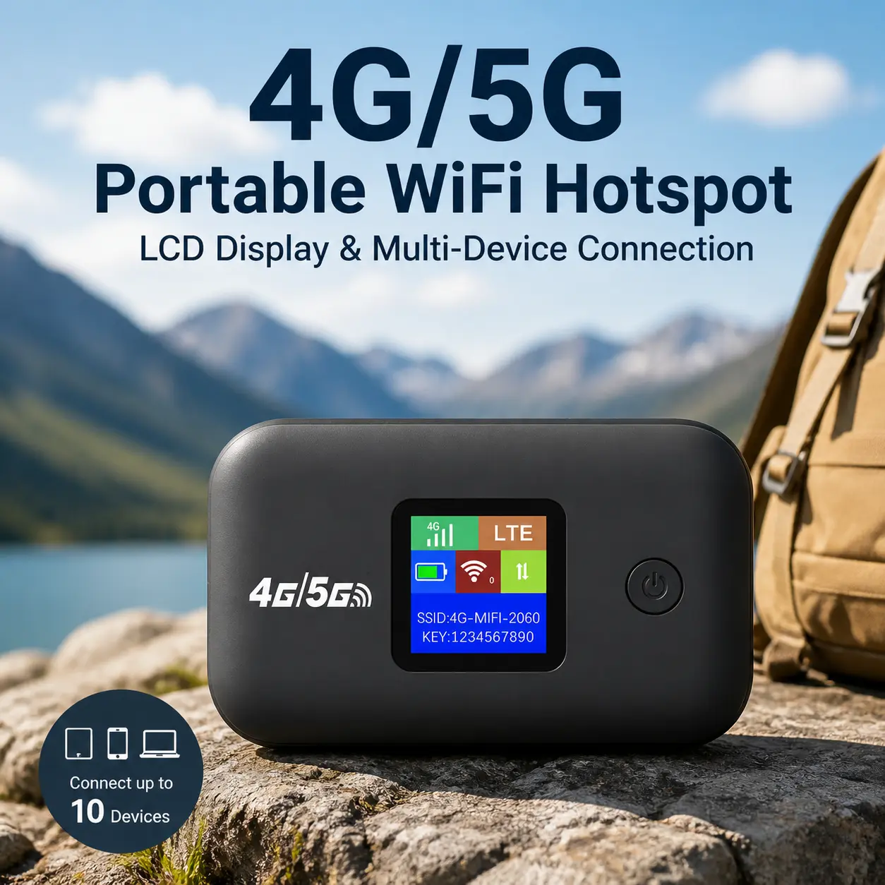 Portable Travel Internet 4G-5G Mobile WiFi Hotspot with SIM Slot, 300Mbps Speed, LED Display, Stable Connection, Supports 10 Devices, LED Lights for Outdoor RV Use (Computers & Office Network Components Modem Wireless Router)