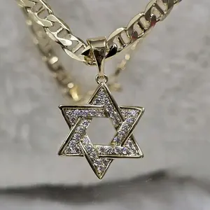 # 0194 Star of David Necklace in 14k Gold Plated with Rhinestone Accents High Quality Jewelry