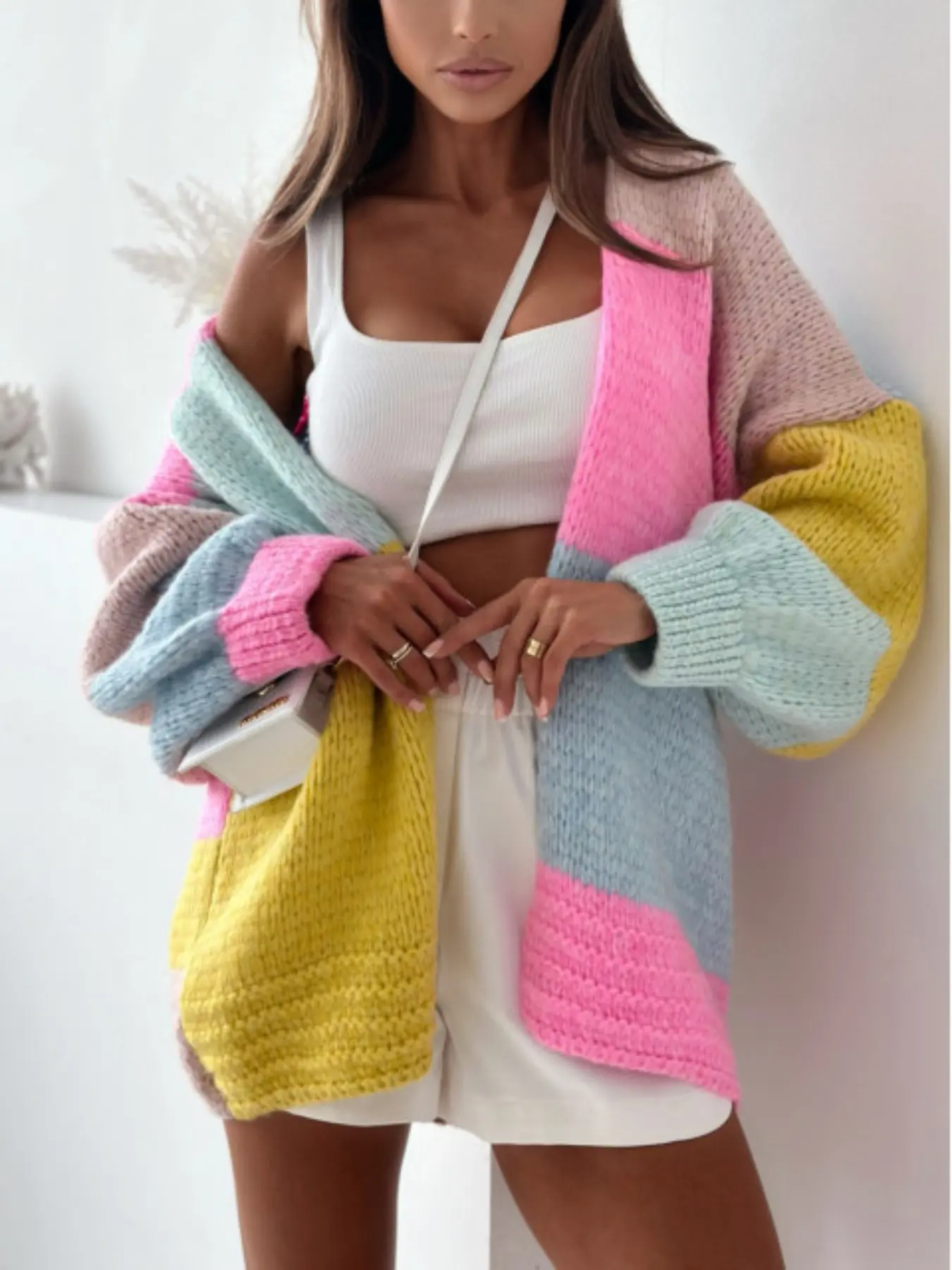 New Fashion Women's Sweater Fall Winter Colorblock Long Sleeve High Stretch Elastic Fitted Casual Knitted Cardigan, Casual Style, Warm & Cozy, Knitting, Knitwear, Womenswear