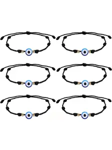 6Pcs Evil Eye Bracelets for Women Teen Girls Boy Couple Bracelets Eye of Kabbala Jewelry for Protection and Blessing Adjustable Good Luck Bracelet Trendy Stack Bangle Bracelet Sets