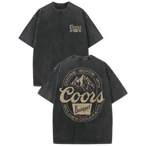 Coors 1873-Present Colorado Gold Mine Vintage Wash High Quality Cotton Pattern T-Shirt Men's T-Shirt Old Summer Clothing Down Shoulder Sleeves Round Neck Top Short Sleeves