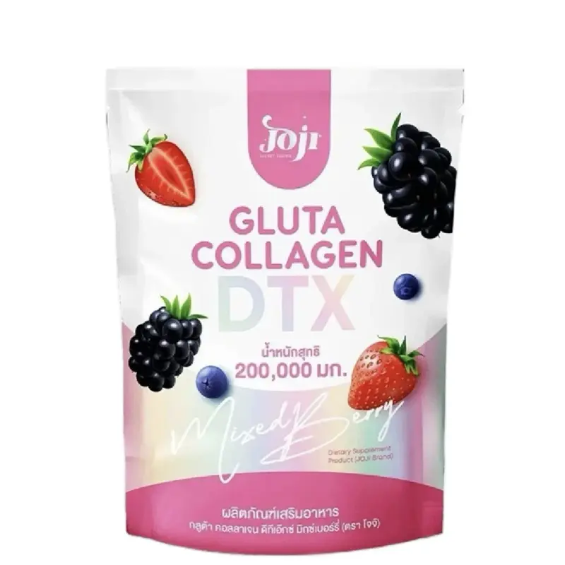 Joji Gluta Collagen DTX Plus Mixed Berry Strawberry-Infused Healthy Dietary Beauty Liquid Supplement Drink Mix - 10 Sachets x 20g, 200000mg Gluta-Collagen Acid per Sachet, Thai Skin Care Healthcare Item, Natural Supplements, Beauty Collagen