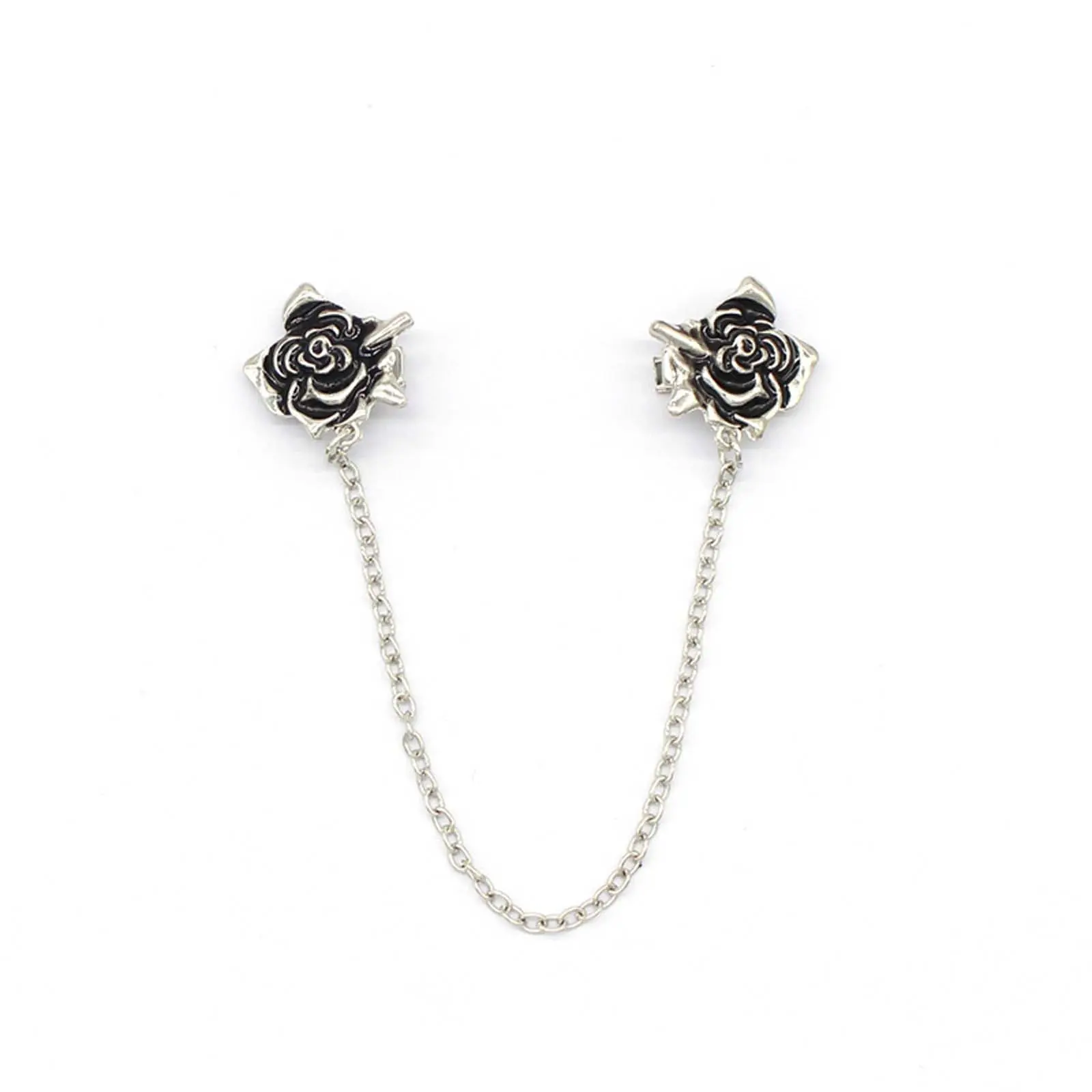 Luxury Rose Lapel Pin with Artificial Gemstone and Collar Chain, Elegant Fashion Accessory for Adults, Suits, and Shirts, Lapel Pins, Flower Brooch, Floral, Unisex, Daily, Everyday, Dual-Purpose, Rose Motif Adds Romance, Glamorous Artificial Gemstone Clot