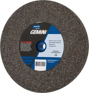 Norton 36/46 Grit Aluminum Oxide Bench & Pedestal Grinding Wheel 10" Diam x 1-1/4" Hole x 1-1/4" Thick, 2485 Max RPM, Very Coarse/Coarse Grade 66253161250
