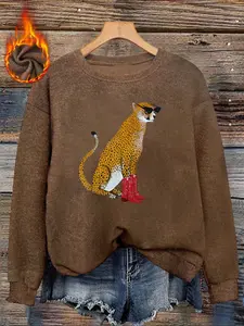 Women's Leopard Print Sweater, Long Sleeve Round Neck Pullover, Soft Elastic Fabric, Casual Fall & Winter Top, Suitable for Daily Wear