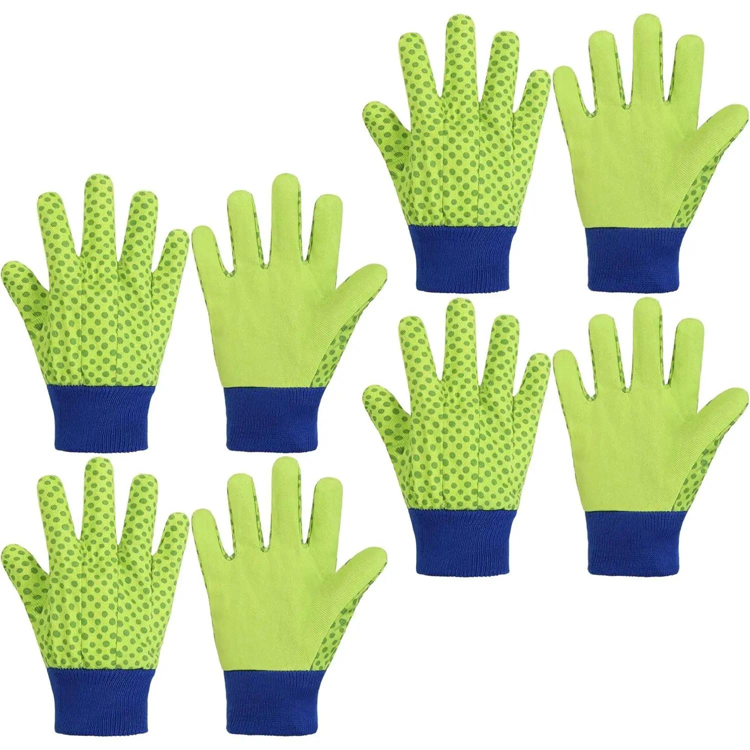 4 Pairs Small-Size Kids Gardening Gloves - Green Dot Garden Work & Play Gloves for Children, Boys, Girls