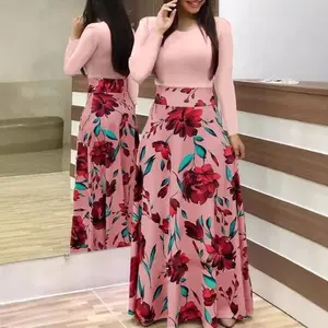 Floral Print Color Block Long Sleeve Short Sleeve Dress Long Short Skirt Women's Clothing