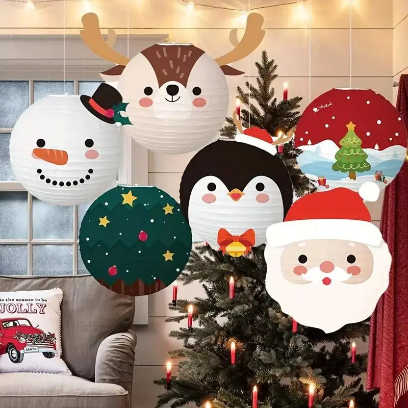 6pcs Christmas Paper Lanterns, Handmade Holiday Decorations with Snowman & Santa Patterns, Perfect for DIY Party Celebrations