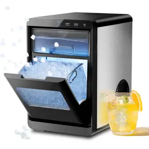 Electactic Clear Nugget Ice Maker, 10-15min quick make, 45Lbs/Day, Visual double door, Self-Cleaning,24HTimer, Enhanced Insulation for various beverages/Fresh/Direct consumption