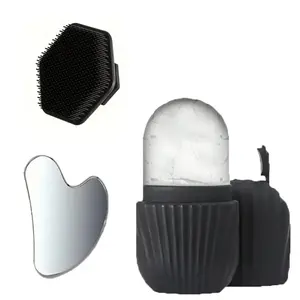 3-Piece Facial Care Kit, Stainless Steel Heart Gua Sha Board, Ice Roller Massager, Soft Silicone Cleansing Brush, Gentle Skin Soothing Tools, Calming, Face Scrubber