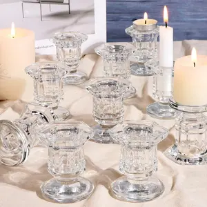 12 Pcs Bulk Glass Candlestick Holders - Crystal Taper Candle Stands with Aluminium Accents, Halloween Home Decor, Table Centerpiece, Wedding Gift