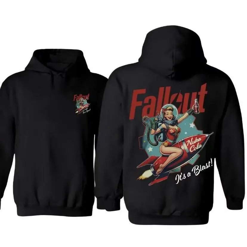 Men's Fallout Nuka Cola Vintage Cotton Long-Sleeve Hoodie - Menswear Sweatshirt with Photorealistic Vintage Print, Classic Cut Retro Top, Soft Casual Fit, Breathable Fabric for Party, Outdoors, Sweatshirts