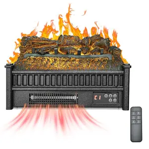 summervibes VEVOR Electric Fireplace Log, 20 inch Fireplace Insert Log Heater, with Remote Controller, 5 Adjustable Flame Brightness, 24H Timer, Overheat Protection, Thermostat, for Home and Office Decor Black