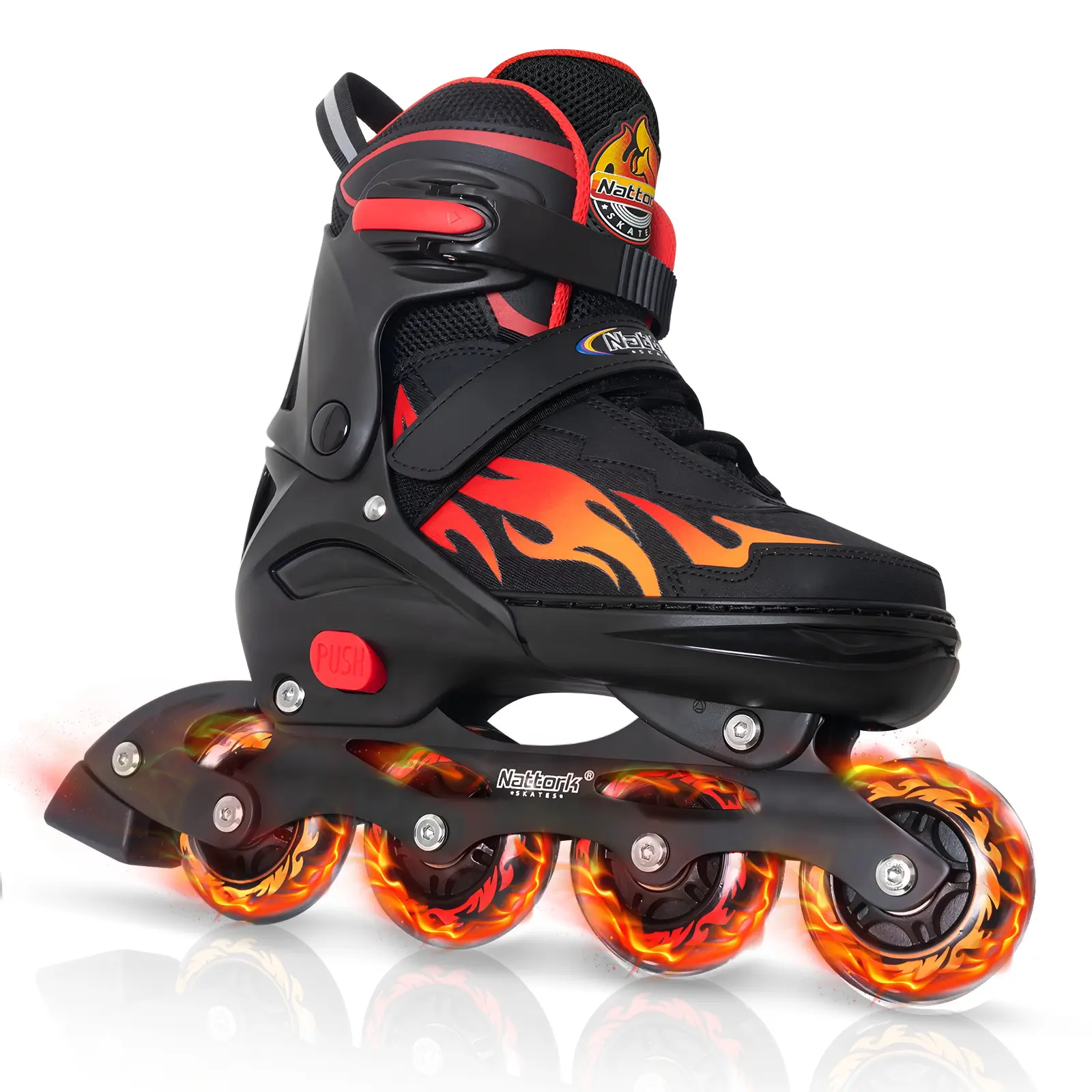 Nattork Kids' High-Top Inline Skates with 4-Size Adjustment, 8 Shiny Wheels, ABEC-7 Bearings, and Breathable Mesh for Roller Skating, Skate Wheels, 82A High-Elasticity Pu Wheels