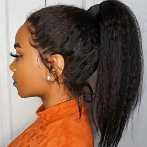 Bling Hair 200% High Density Kinky Straight 360 Lace Front Wigs Human Hair Glueless Brazilian Yaki Straight 13x6 HD Lace Frontal Wig Preplucked Remy Hair Half Wigs With Drawstring 3 in 1 Fast install Wig #TikTokShopHolidayHaul