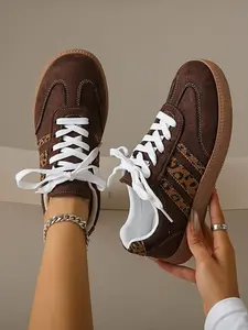 Women's Leopard Print Casual Skate Shoes, Sneaker, Flat Design, Comfortable Lightweight, Multifunctional Practical, All-Season Leisure Single Shoe