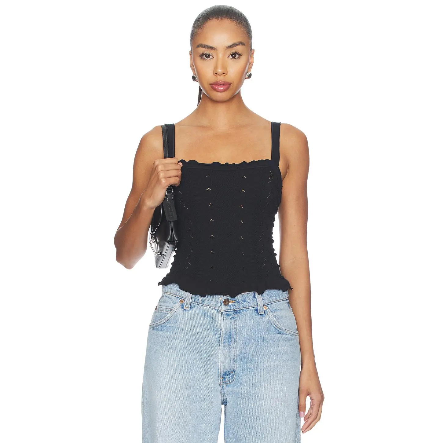 Free People x REVOLVE x Revolve So Soft Femme Square Neck Cami in Black